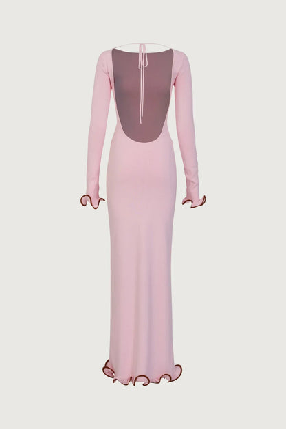 Knit Midi Dress with Ruffle Trim