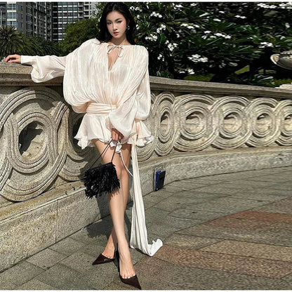 Elegant V-Neck Lace-Up  Summer Style Mini Dress