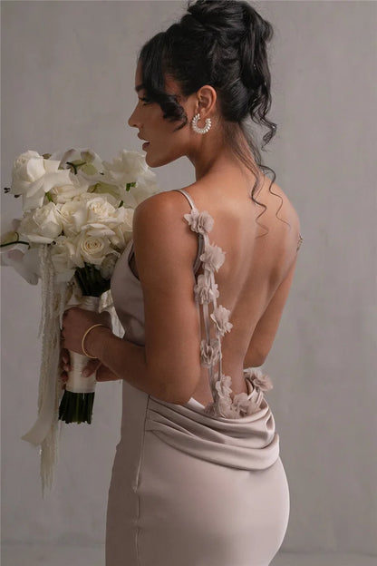 3D Flower Draped Open Back Maxi Dress