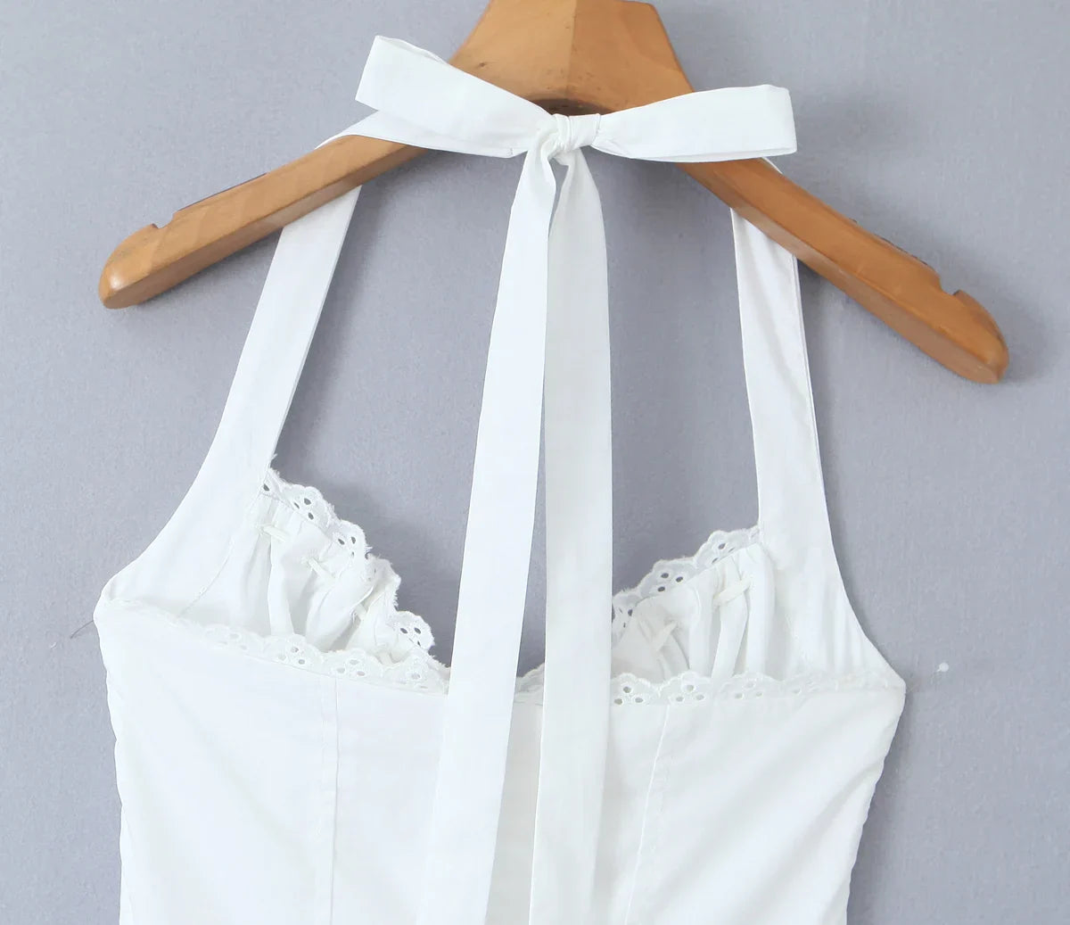 Corset Style Bow Halter Spliced Lace Midi Dress