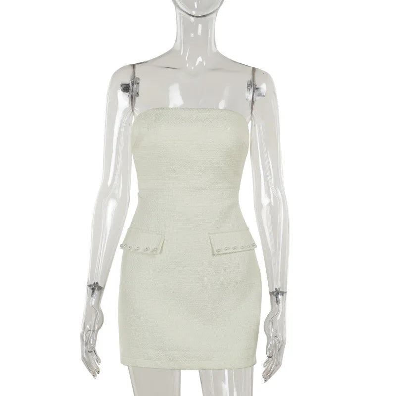 Pearl Long Sleeve Coat And Mini Strapless Dress Sets