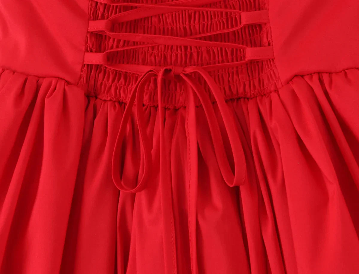 Bow Halter Slash Collar Lacing-Up Back Mini Dress