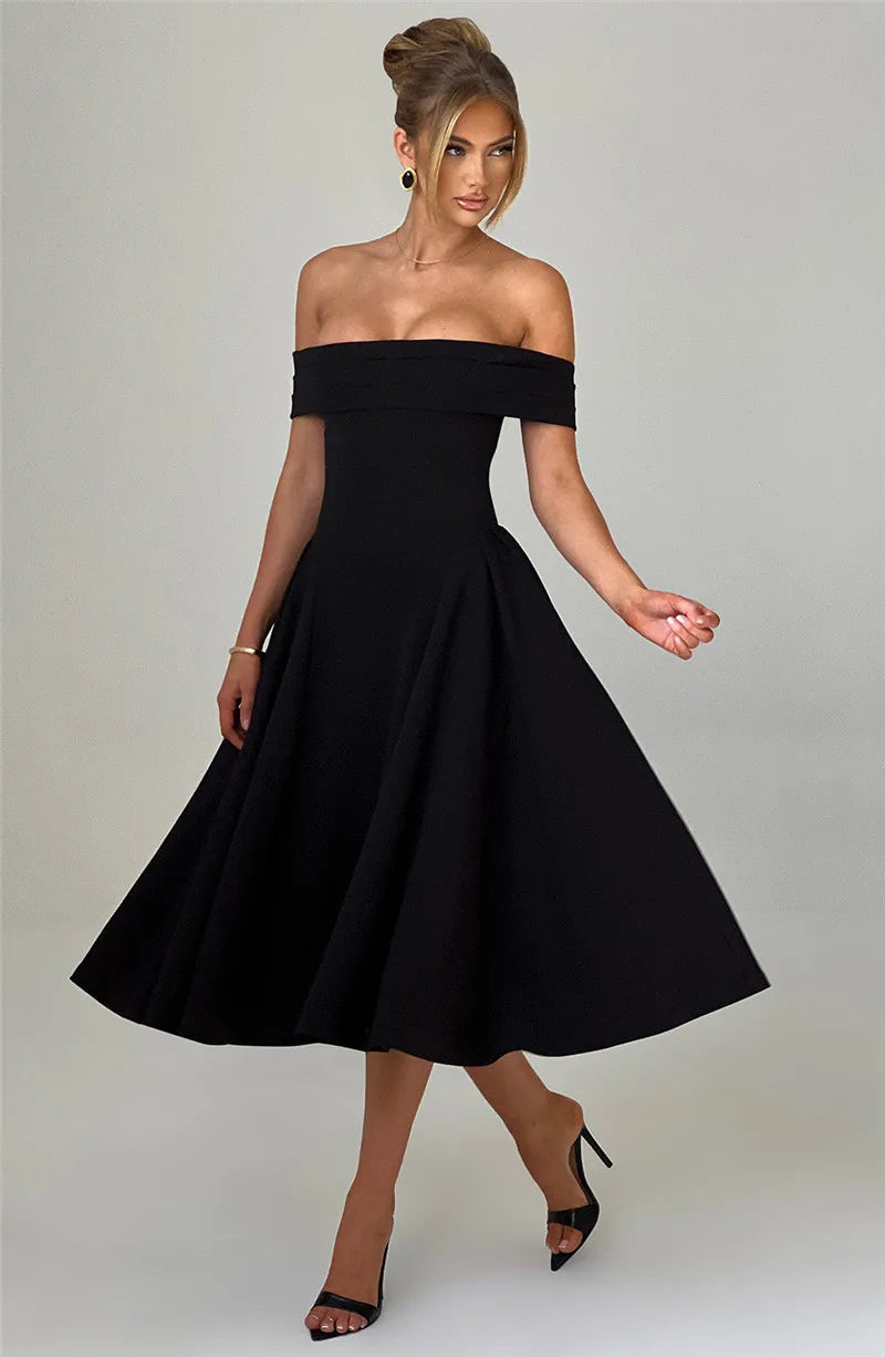 Off-Shoulder Flare Midi Dress