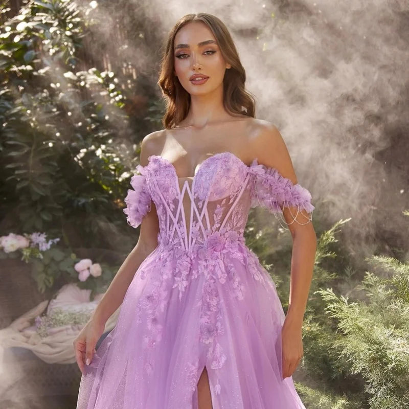 Corset Tulle Embroidery Graduate Prom Dresses