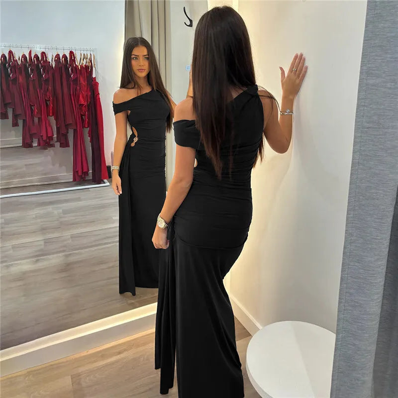 Oblique Shoulder Backless Maxi Dress
