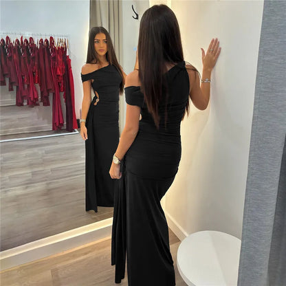 Oblique Shoulder Backless Maxi Dress