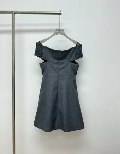 One-line shoulder-top A-line skirt mini dress