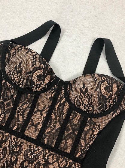 Lace Patchwork Black Midi Dress