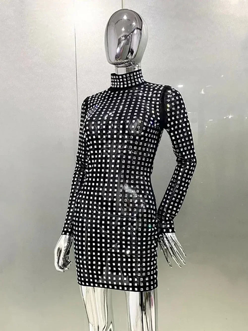 Diamond Crystal Long Sleeved Mini Dress