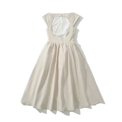 Short Sleeve Hollow Out Back Midi Dress