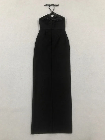 Halter Bead Hollow Design Backless Long Dress