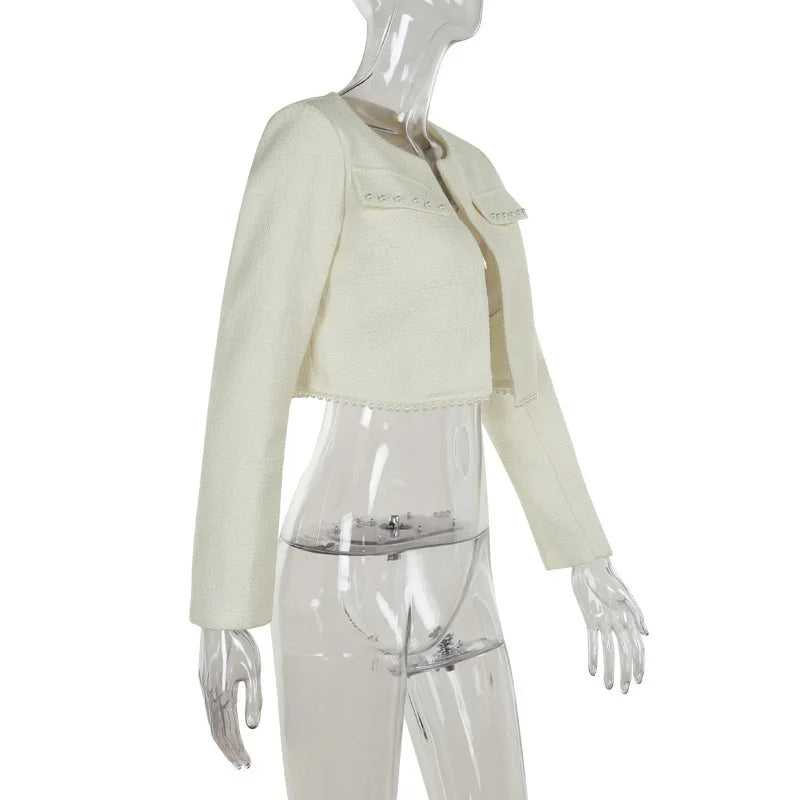 Pearl Long Sleeve Coat And Mini Strapless Dress Sets