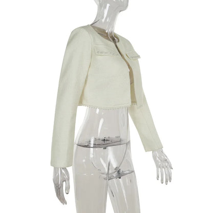 Pearl Long Sleeve Coat And Mini Strapless Dress Sets