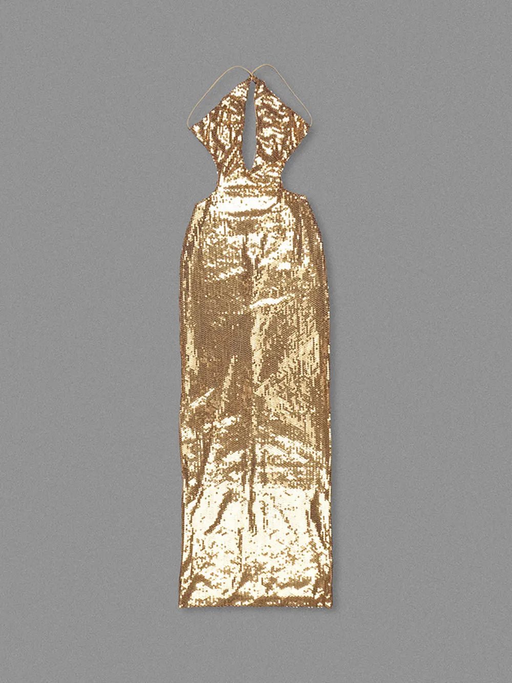 Gold Sequin Spaghetti Strap Hollow Long Dress