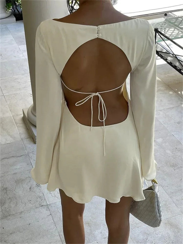 Elegant Backless Lace-Up Satin Party Mini Dress