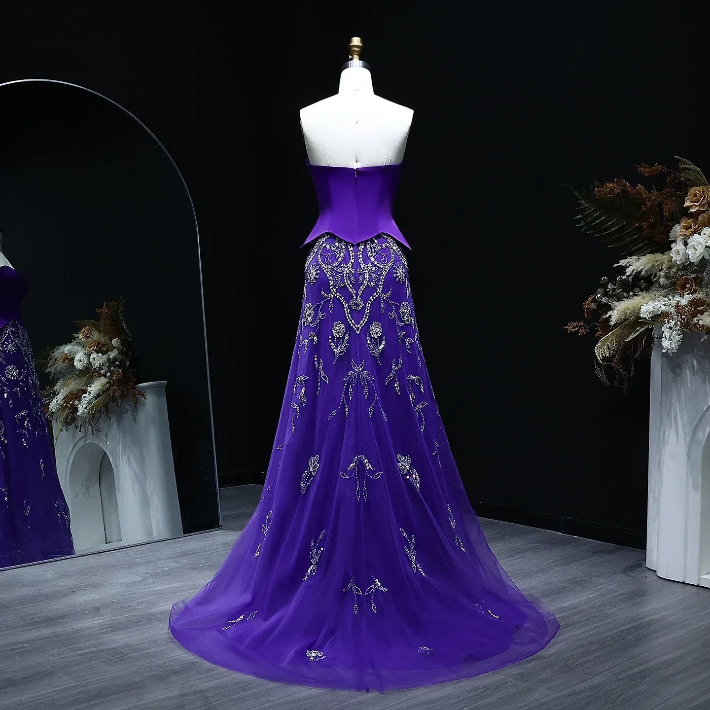 Tulle Strapless Sequined Evening Dress