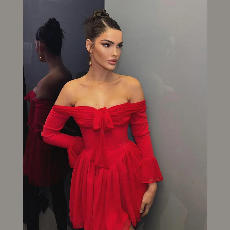 One Shoulder Lace-Up Mini Dress