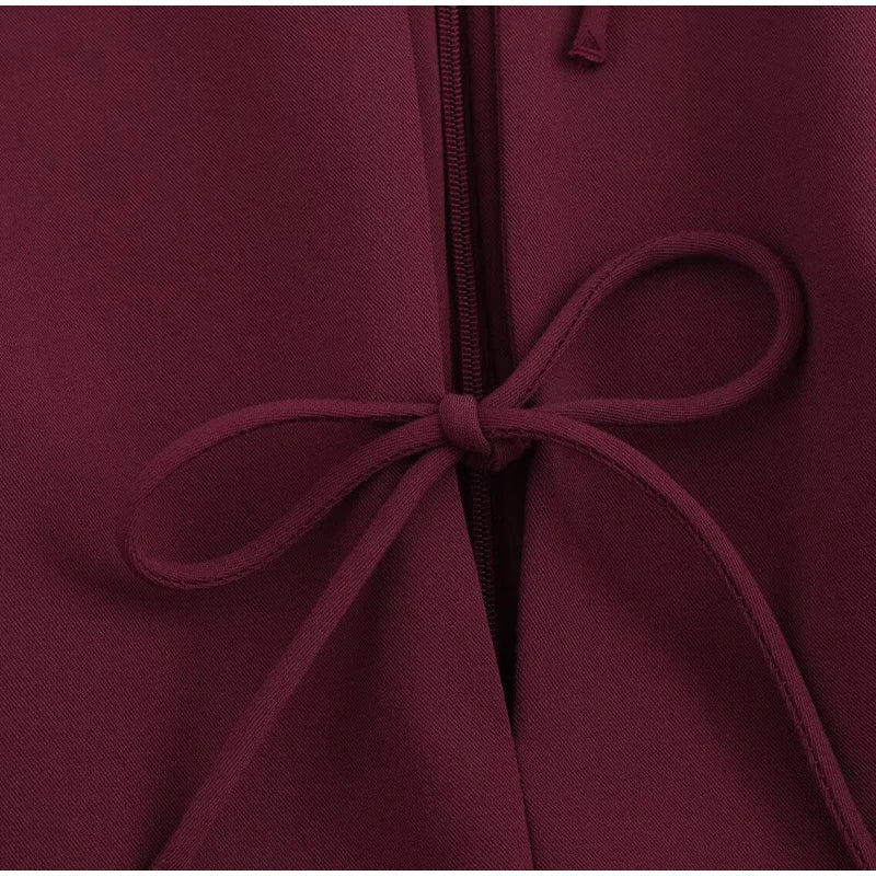 Hollow Out Bow Solid Sleeveless Pleated Dress