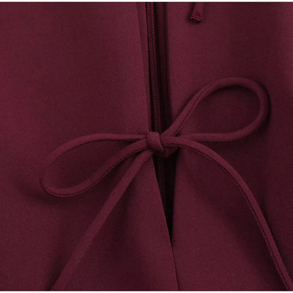 Hollow Out Bow Solid Sleeveless Pleated Dress