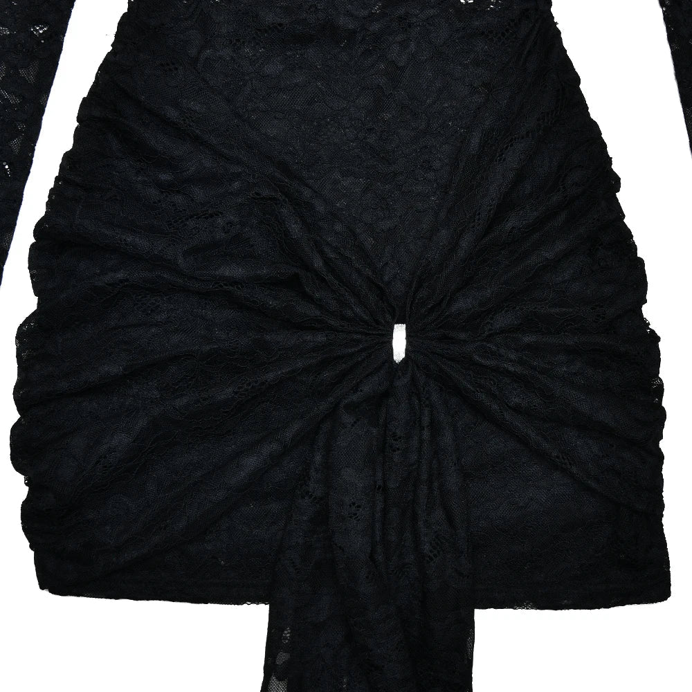 Lace Black Long Sleeve Print Floral Dress