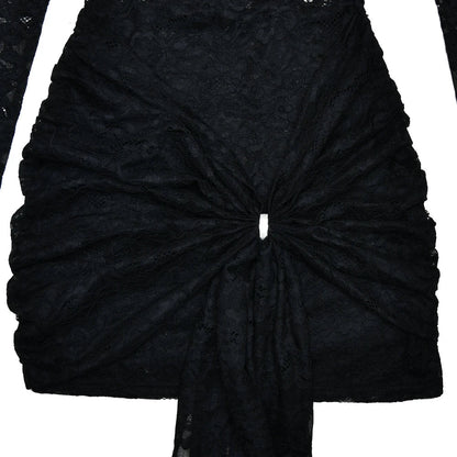 Lace Black Long Sleeve Print Floral Dress