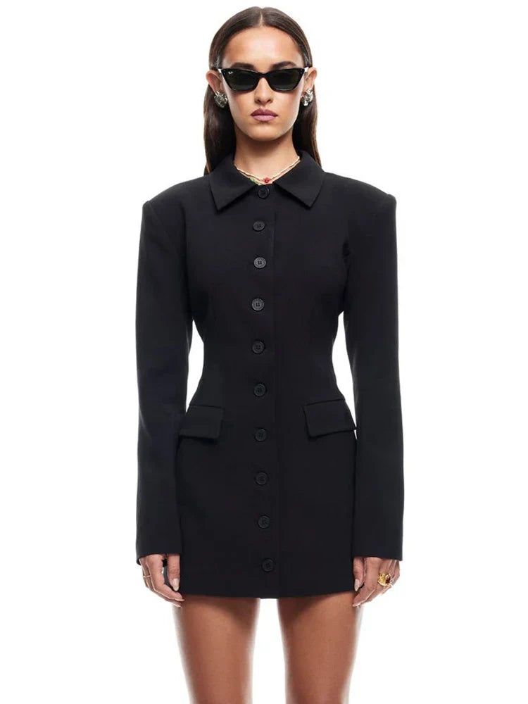 Turn-down Collar Buttons Blazer Mini Dress