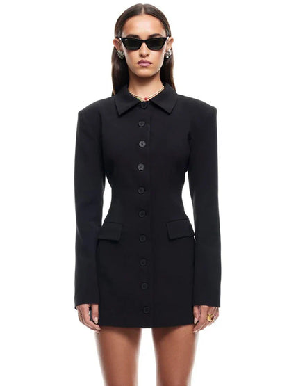 Turn-down Collar Buttons Blazer Mini Dress