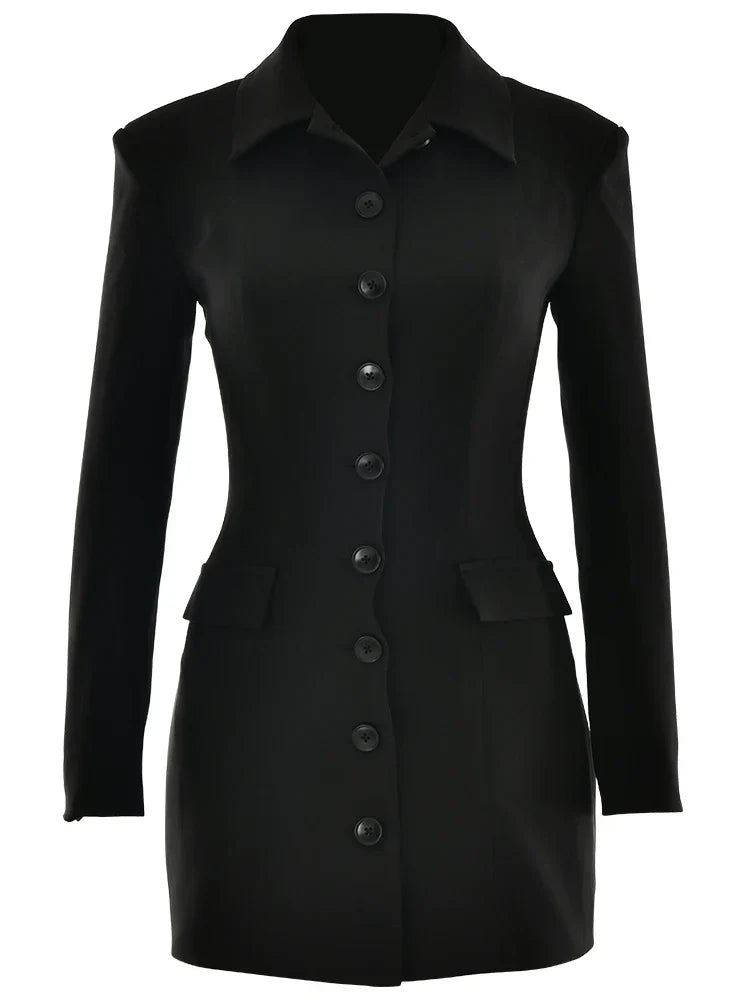 Turn-down Collar Buttons Blazer Mini Dress
