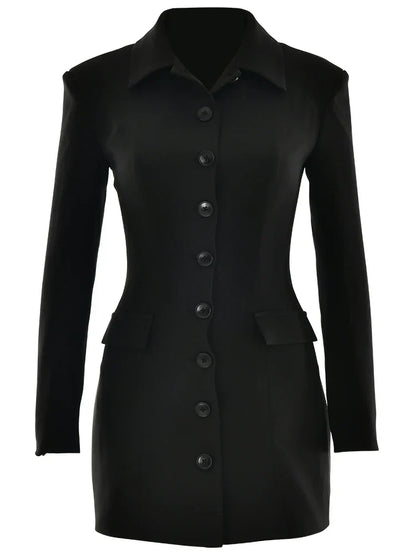 Turn-down Collar Buttons Blazer Mini Dress