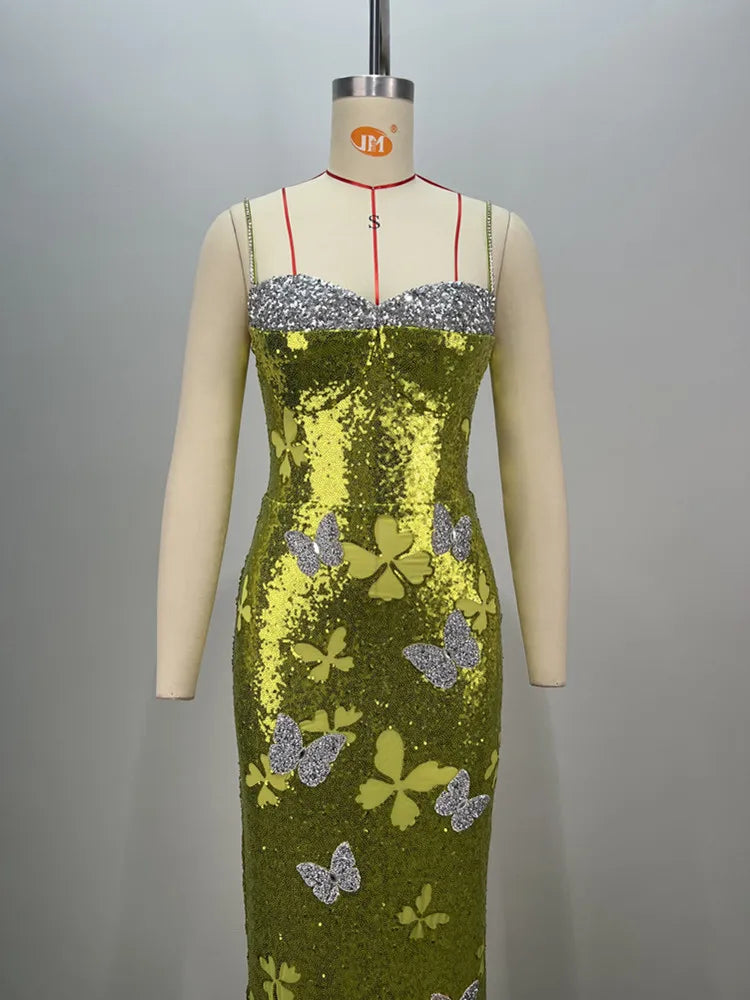 Mint Green Mesh Sequins Maxi Dress