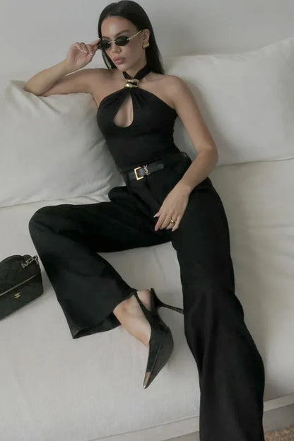 Crepe Halterneck Trim Detail Top