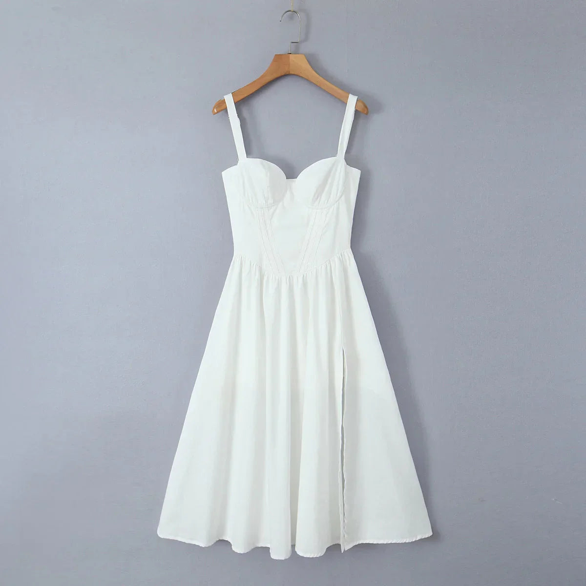 Wire Corset Style Low Waist White Midi Dress