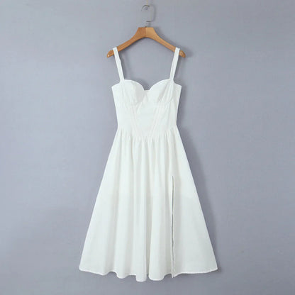 Wire Corset Style Low Waist White Midi Dress