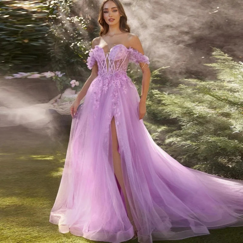 Corset Tulle Embroidery Graduate Prom Dresses