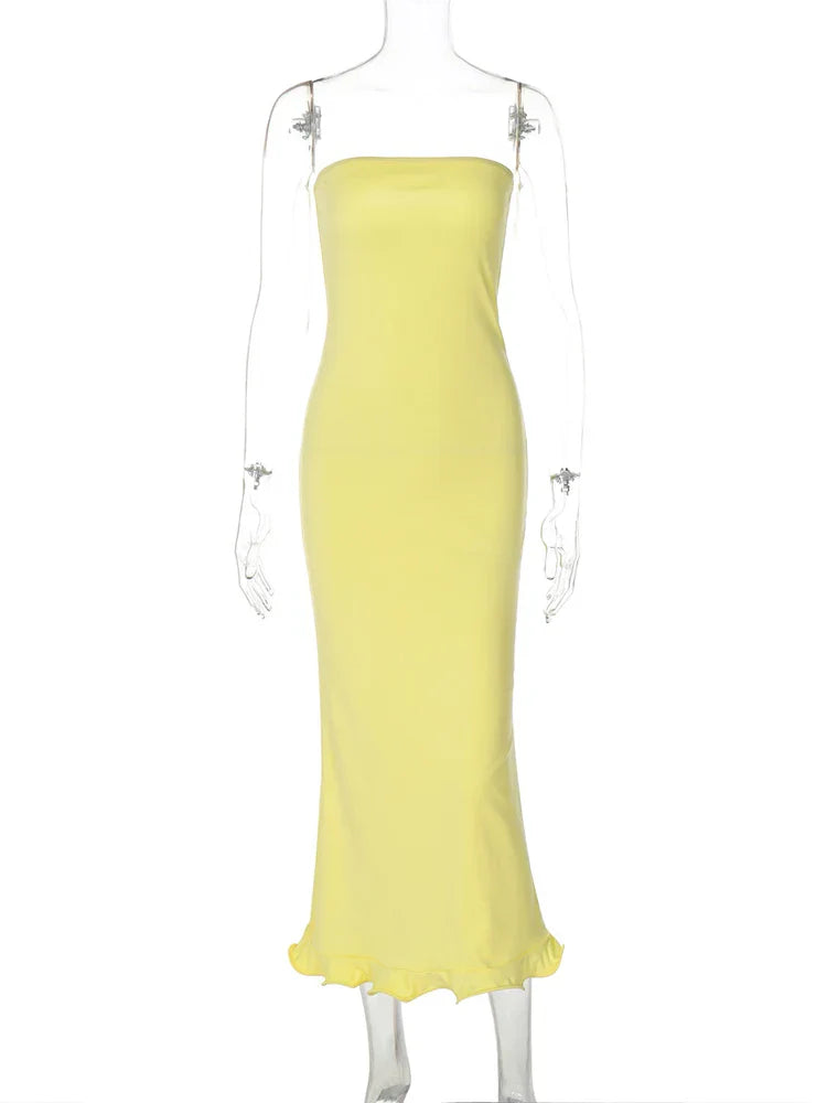 Frill Trim Tube Midi Dress