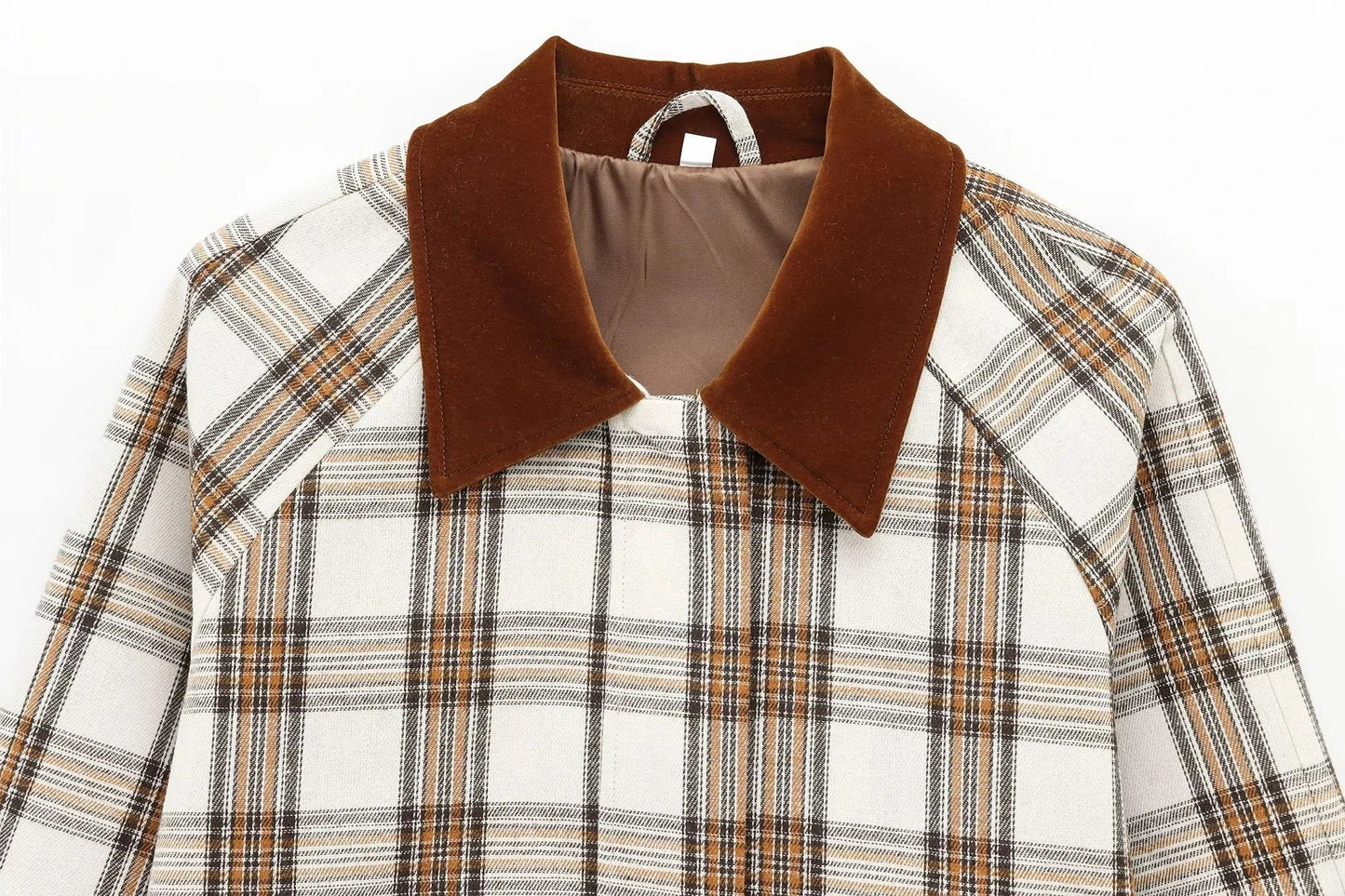 Plaid Turn-down Collar Long Sleeve Coat