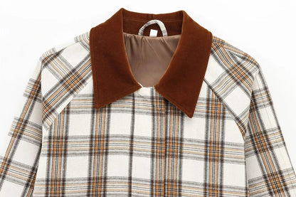 Plaid Turn-down Collar Long Sleeve Coat
