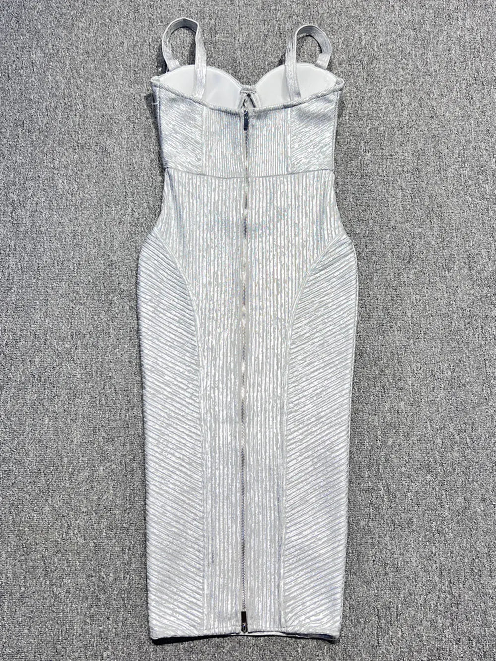 Spaghetti Strap Sleeveless Silver Midi Dress