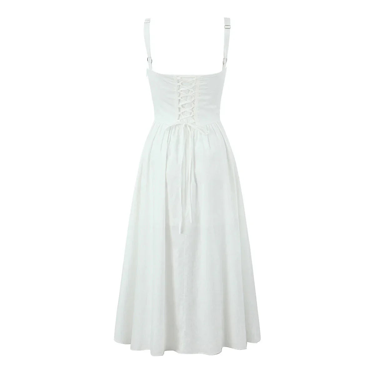 Wire Corset Style Low Waist White Midi Dress