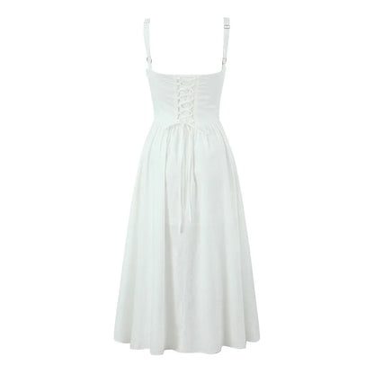 Wire Corset Style Low Waist White Midi Dress