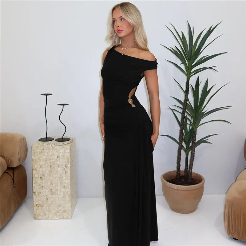 Oblique Shoulder Backless Maxi Dress