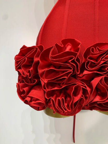 Strapless Flower Embellished Mini Bandage Dress