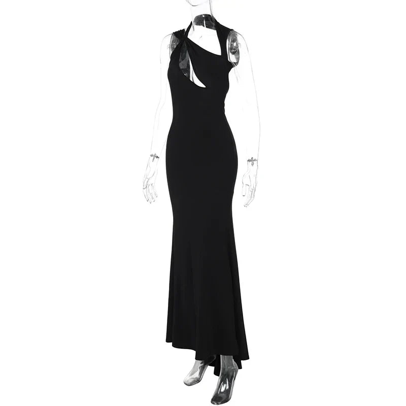 Hollow Out Sleeveless Black Maxi Dress