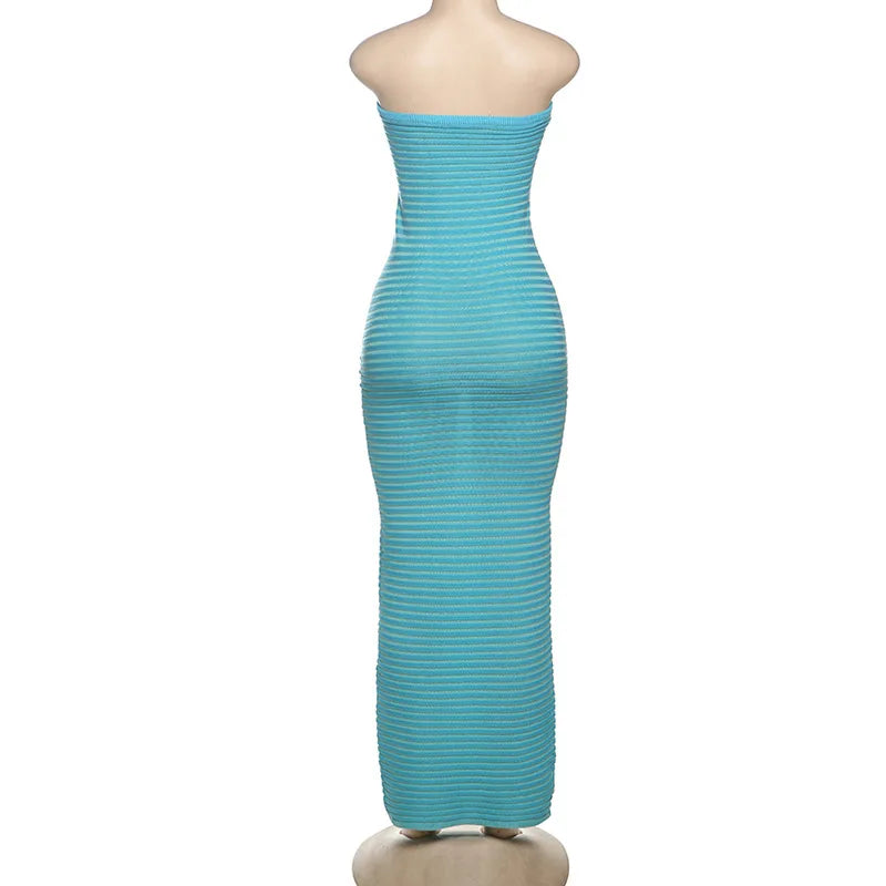 Knitted Striped Strapless Maxi Dress