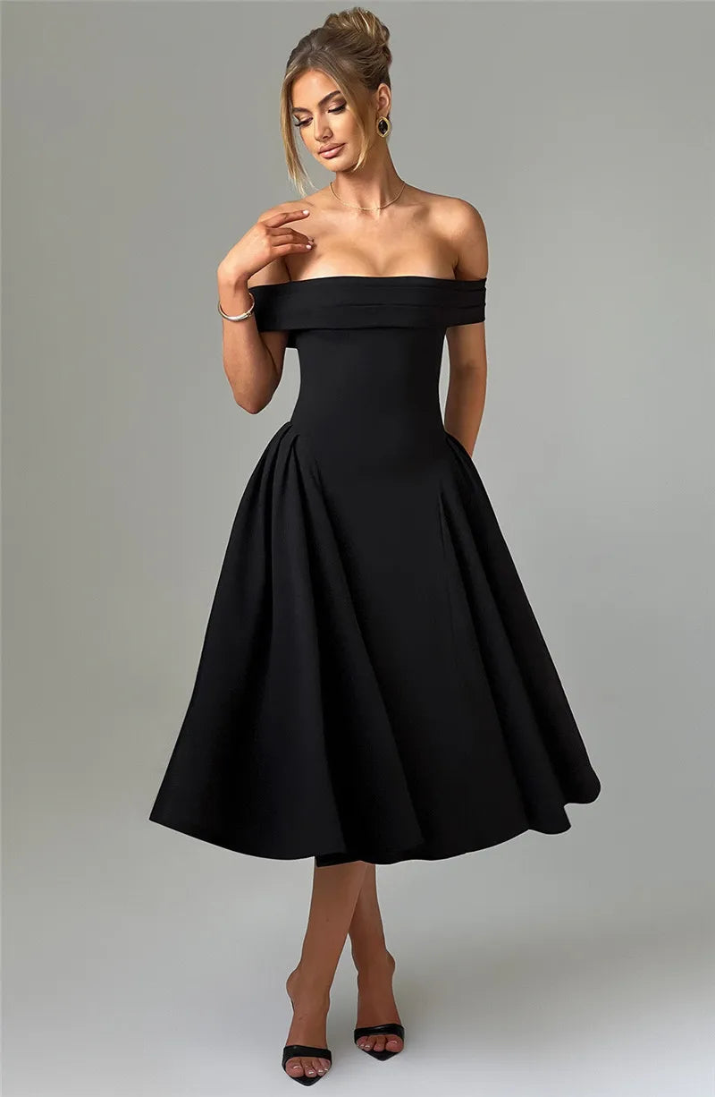 Off-Shoulder Flare Midi Dress