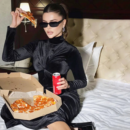 Pleated Twist Long Sleeve Maxi Dress