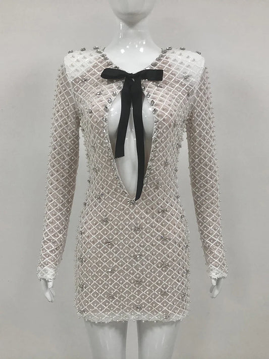 Pearl Sequin Mini Long Sleeve Party Dress