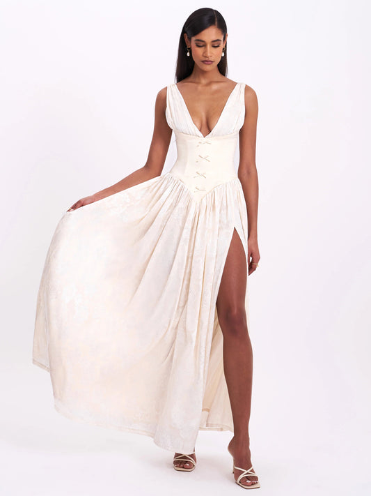 Romantic Corset Alluring Slit Maxi Dress