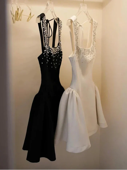 Nail Drill Slash Neck Mini Dress