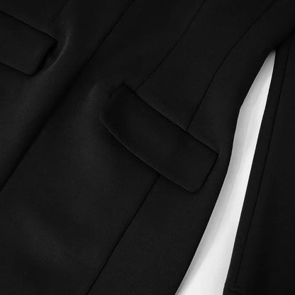 Black Solid Long Sleeve Blazer Dress